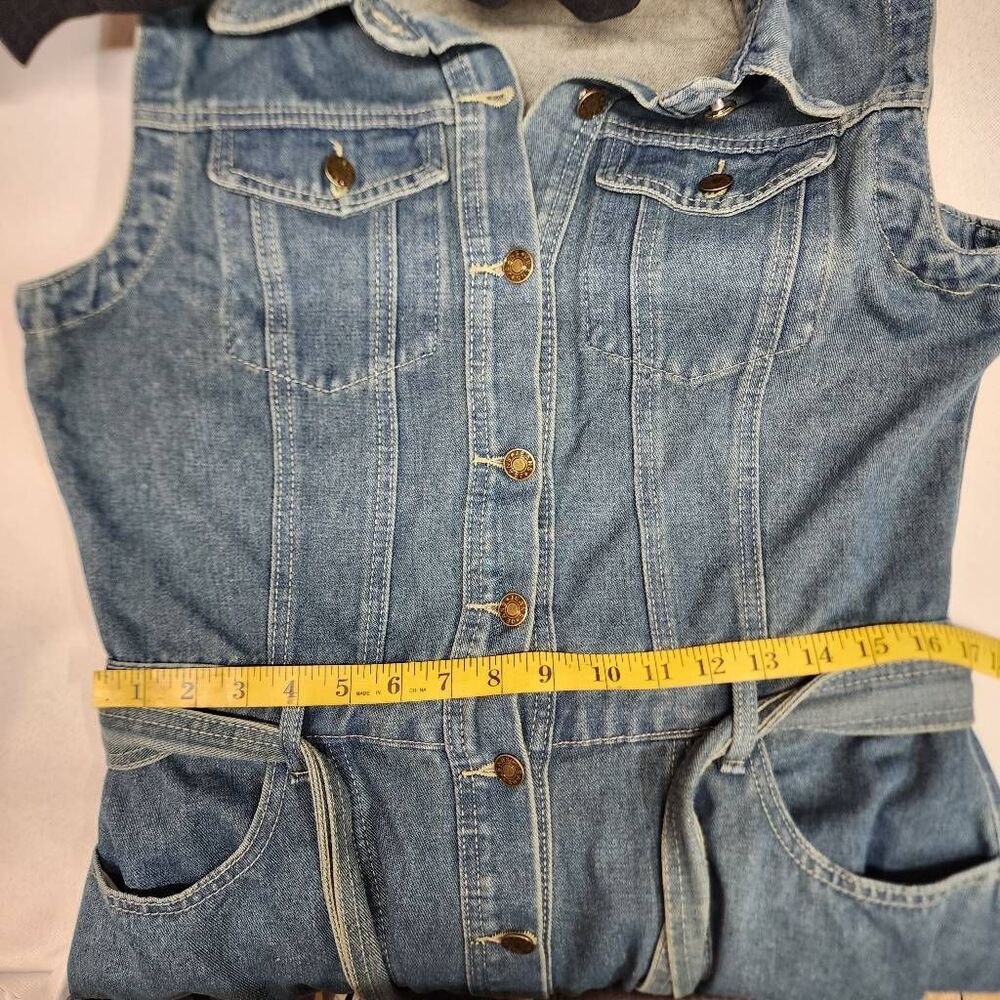 Women's Denim Shirt Dress Sleeveless Belted Frayed Hem Button Front Size L NWOT - Picture 6 of 7